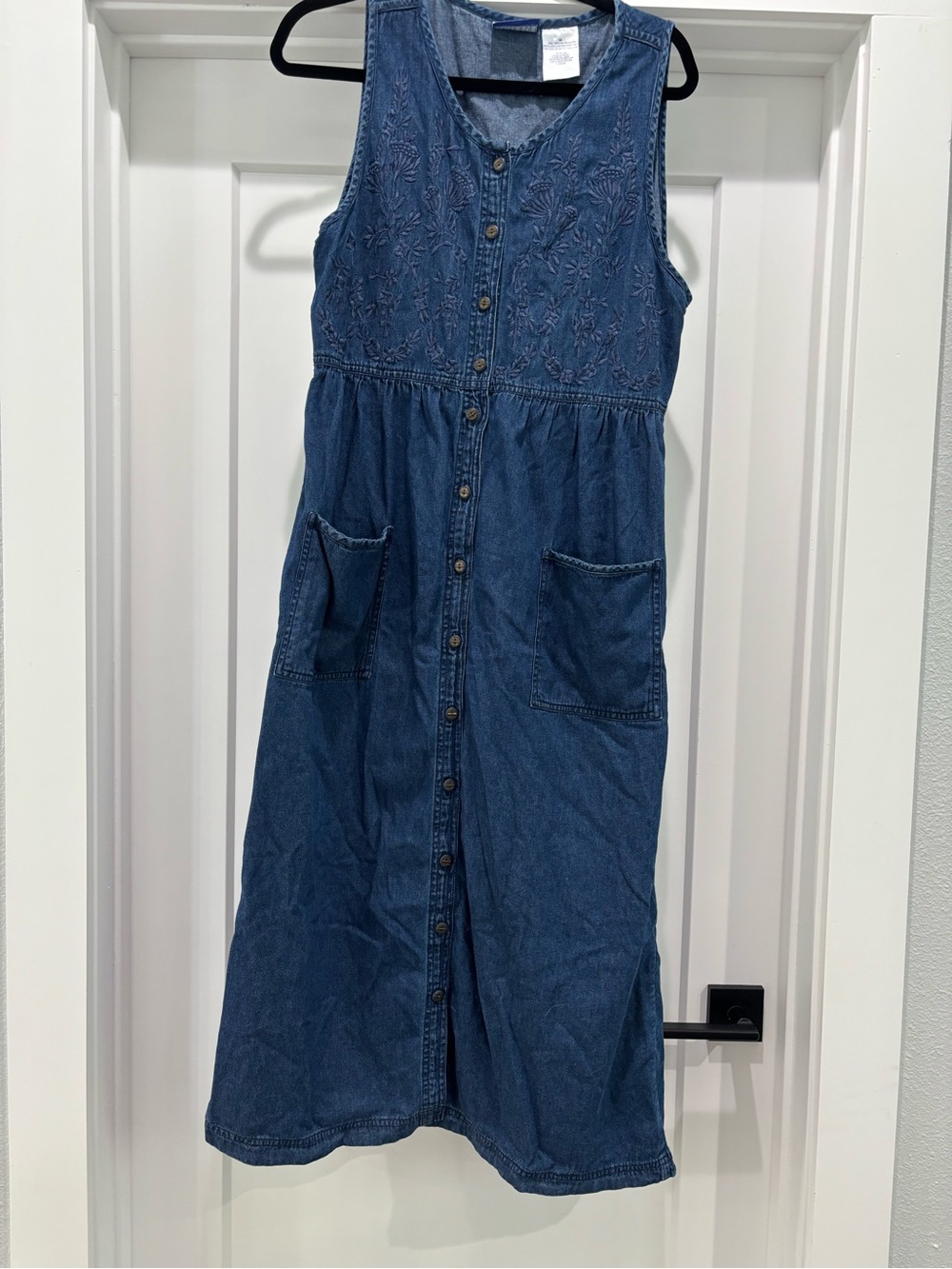 Erika & Co Sleeveless Blue Denim Maxi Dress with Front Buttons